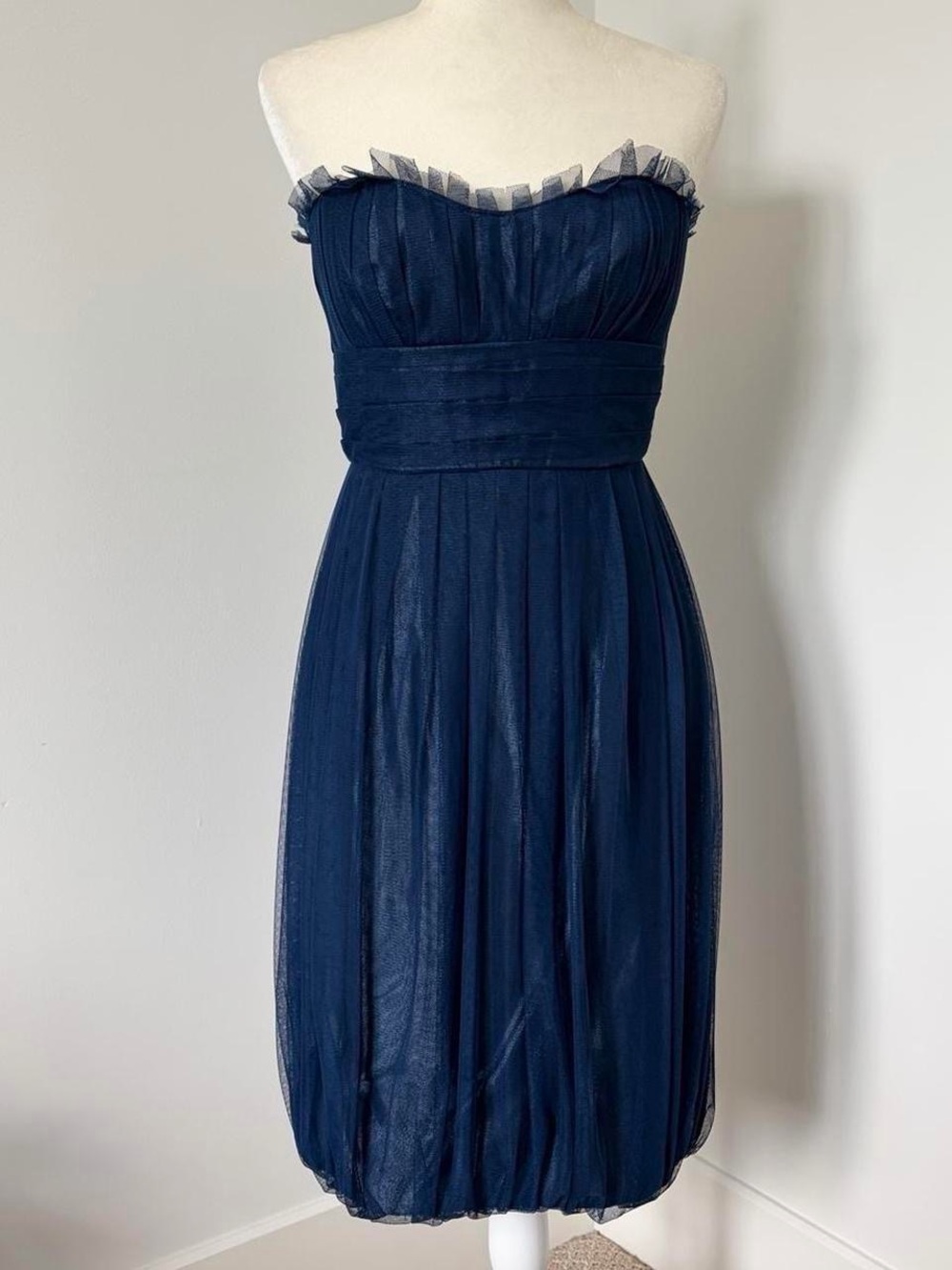 Vera Wang Strapless Navy Tulle Cocktail Dress